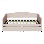 Lit de repos double en velours bleu / gris / beige avec 2 tiroirs – Style moderne, pour 1 personne