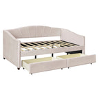 Lit de repos double en velours bleu / gris / beige avec 2 tiroirs – Style moderne, pour 1 personne