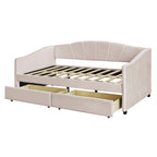 Lit de repos double en velours bleu / gris / beige avec 2 tiroirs – Style moderne, pour 1 personne