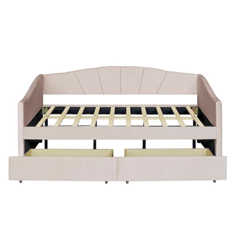Lit de repos double en velours bleu / gris / beige avec 2 tiroirs – Style moderne, pour 1 personne