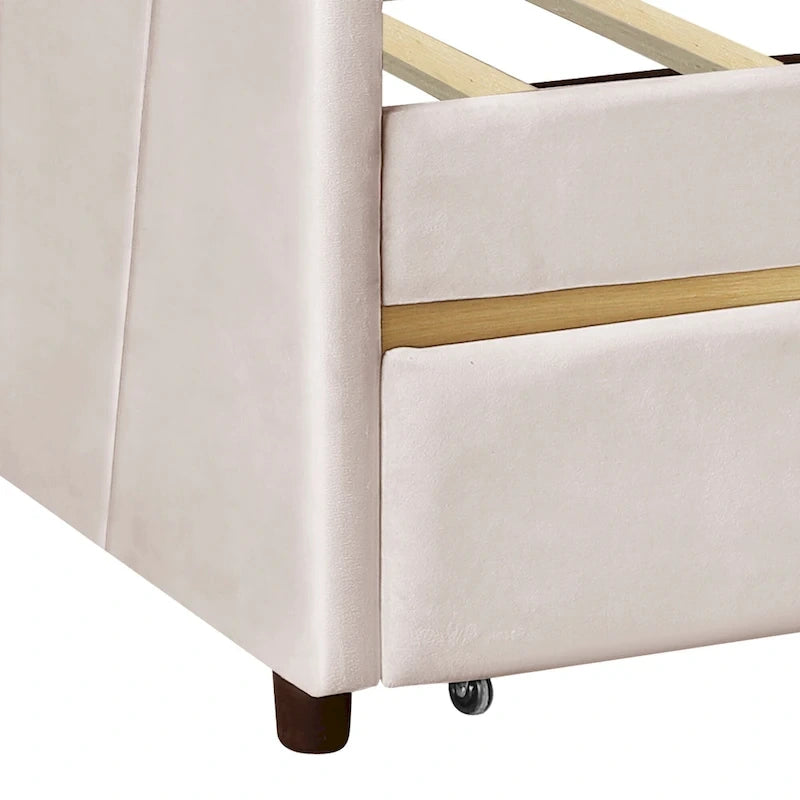 Lit de repos double en velours bleu / gris / beige avec 2 tiroirs – Style moderne, pour 1 personne