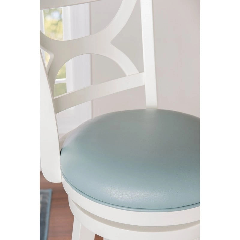 Tabouret de bar pivotant en similicuir bleu ciel avec structure en bois crème – Hauteur bar / Hauteur comptoir, siège individuel