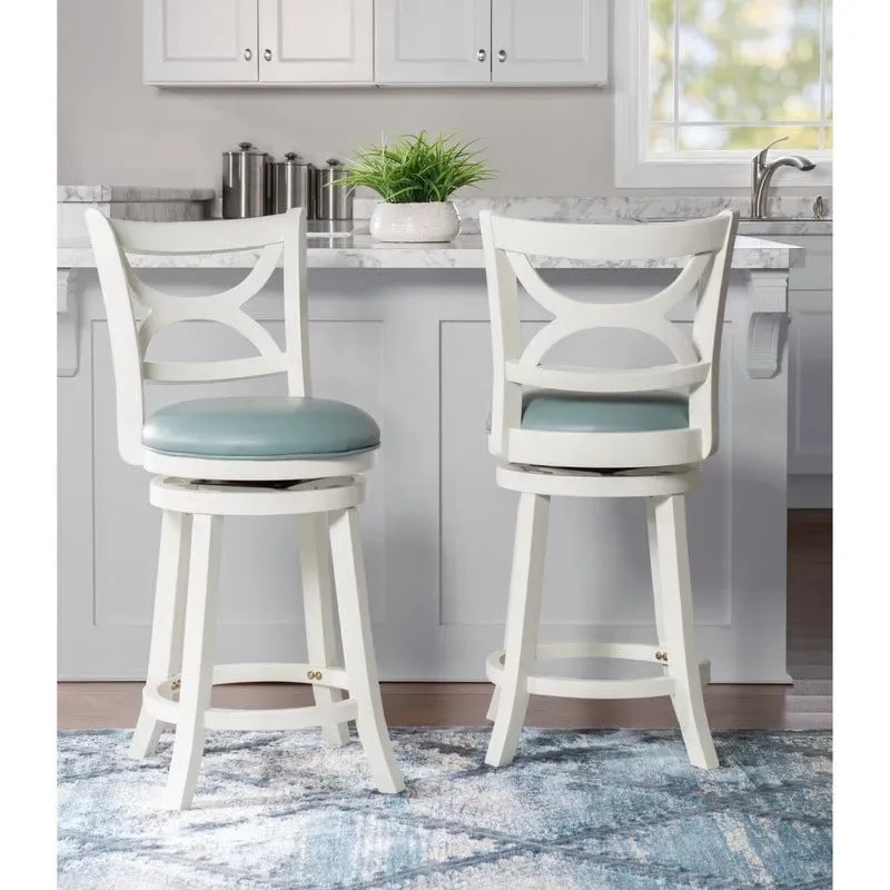 Tabouret de bar pivotant en similicuir bleu ciel avec structure en bois crème – Hauteur bar / Hauteur comptoir, siège individuel