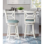 Tabouret de bar pivotant en similicuir bleu ciel avec structure en bois crème – Hauteur bar / Hauteur comptoir, siège individuel