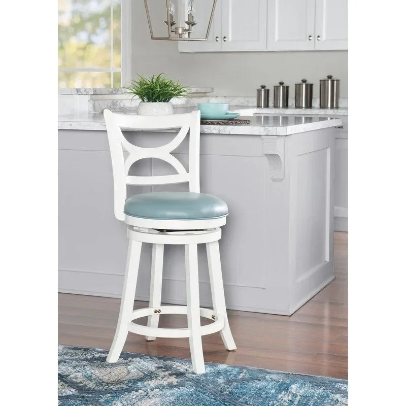 Tabouret de bar pivotant en similicuir bleu ciel avec structure en bois crème – Hauteur bar / Hauteur comptoir, siège individuel