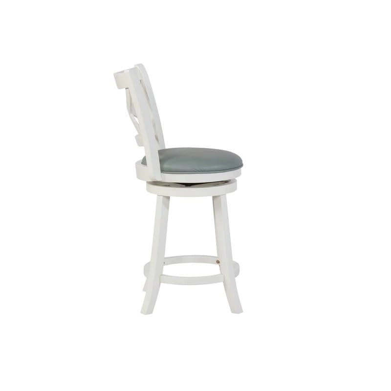Tabouret de bar pivotant en similicuir bleu ciel avec structure en bois crème – Hauteur bar / Hauteur comptoir, siège individuel