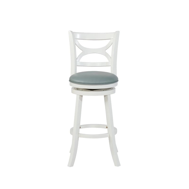 Tabouret de bar pivotant en similicuir bleu ciel avec structure en bois crème – Hauteur bar / Hauteur comptoir, siège individuel