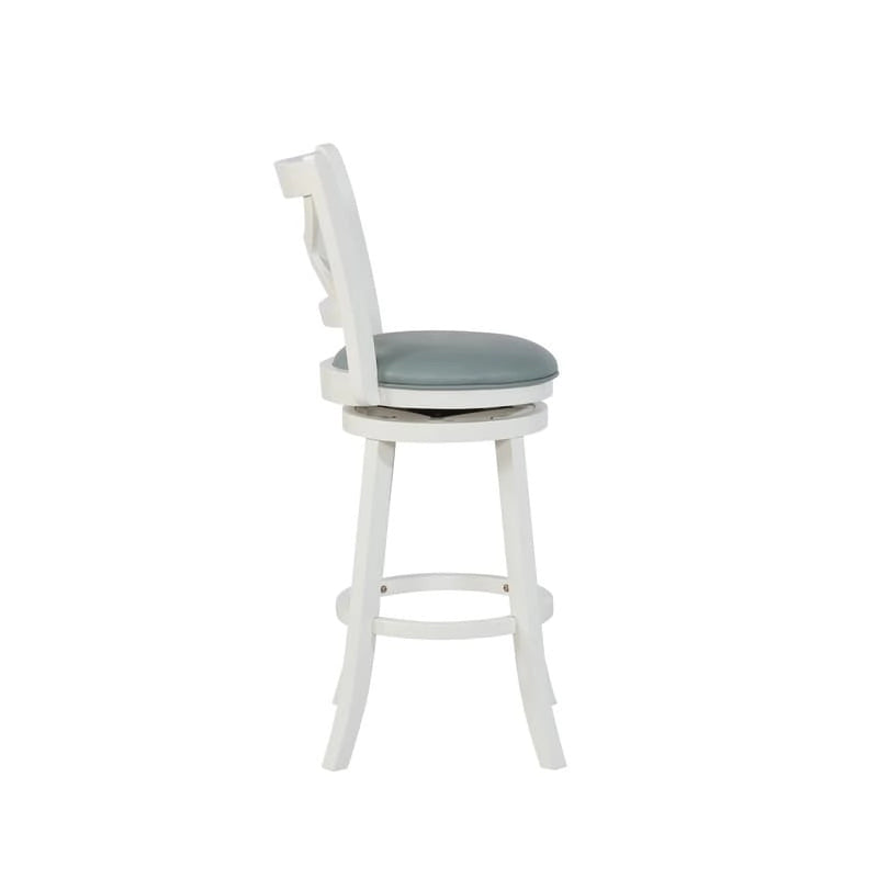 Tabouret de bar pivotant en similicuir bleu ciel avec structure en bois crème – Hauteur bar / Hauteur comptoir, siège individuel
