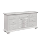 Commode triple à 7 tiroirs blanc antique avec miroir en option – Style côtier, usage familial