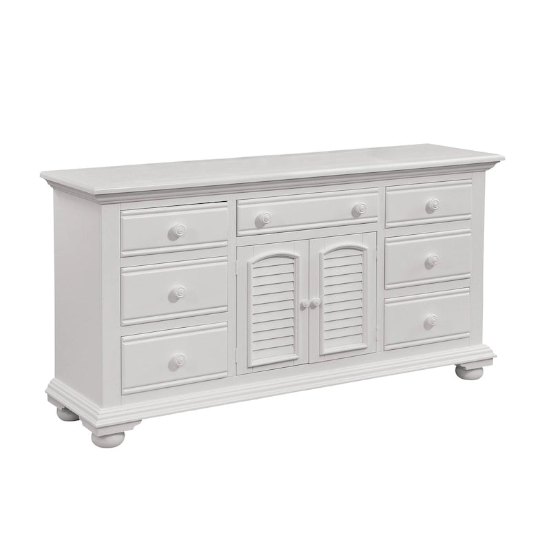 Commode triple à 7 tiroirs blanc antique avec miroir en option – Style côtier, usage familial
