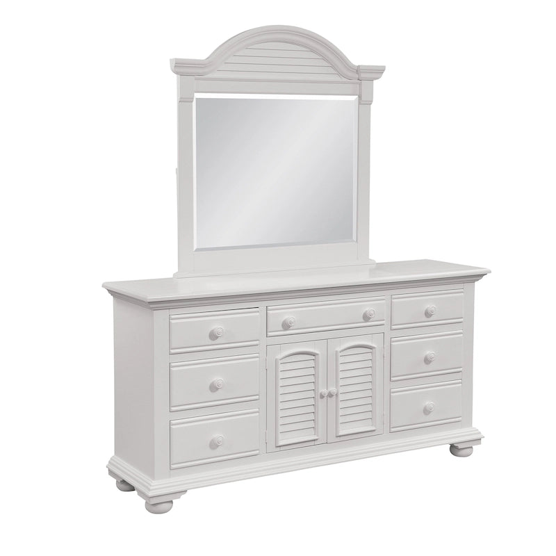 Commode triple à 7 tiroirs blanc antique avec miroir en option – Style côtier, usage familial