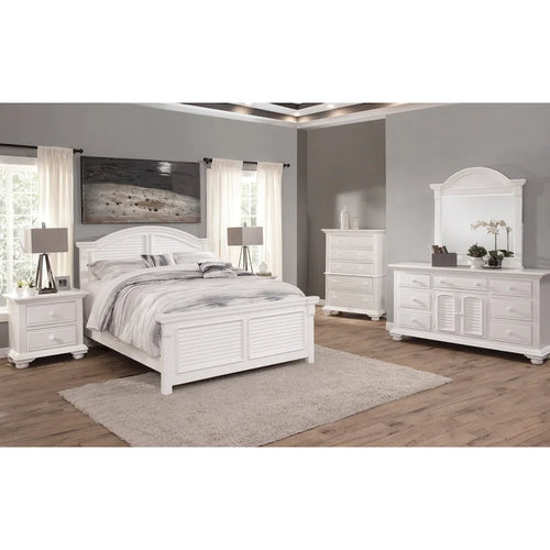 Commode triple à 7 tiroirs blanc antique avec miroir en option – Style côtier, usage familial
