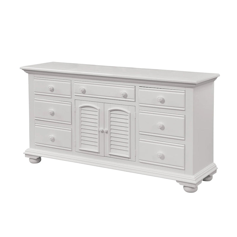 Commode triple à 7 tiroirs blanc antique avec miroir en option – Style côtier, usage familial
