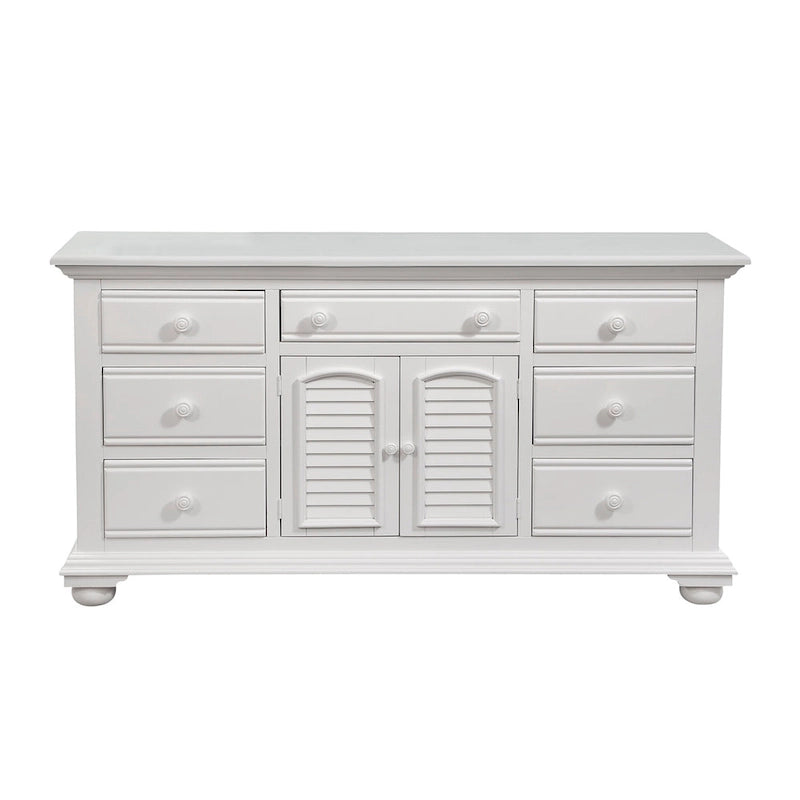Commode triple à 7 tiroirs blanc antique avec miroir en option – Style côtier, usage familial