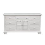 Commode triple à 7 tiroirs blanc antique avec miroir en option – Style côtier, usage familial