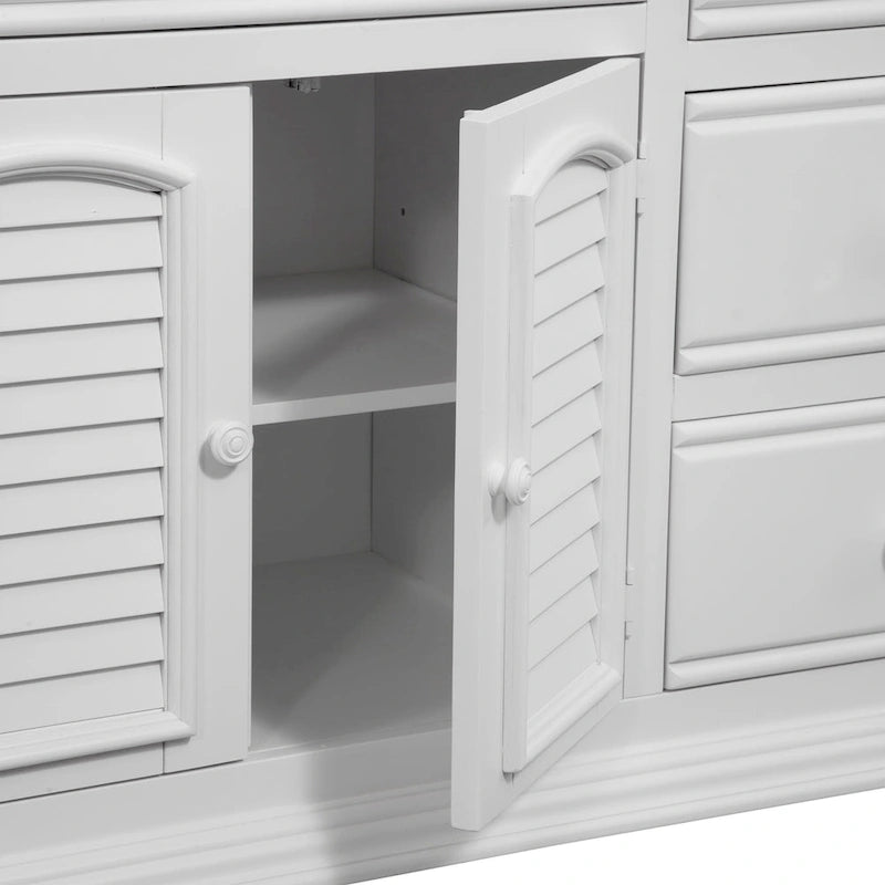 Commode triple à 7 tiroirs blanc antique avec miroir en option – Style côtier, usage familial