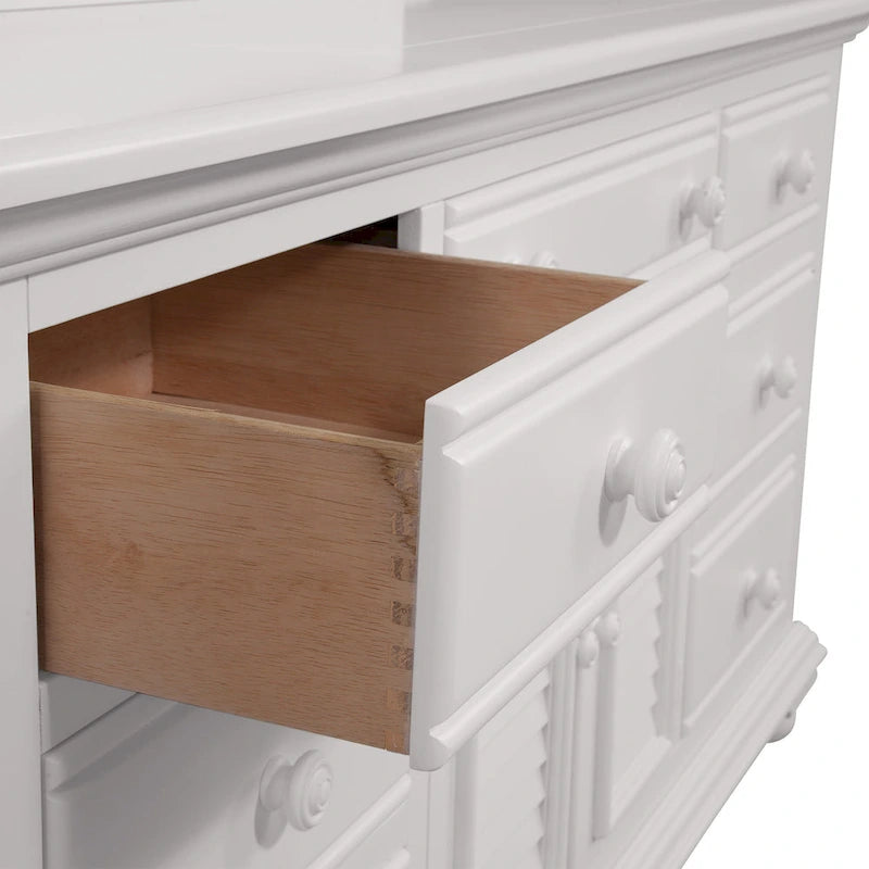 Commode triple à 7 tiroirs blanc antique avec miroir en option – Style côtier, usage familial