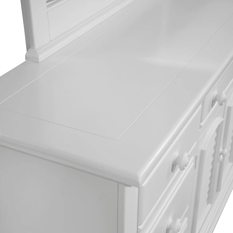 Commode triple à 7 tiroirs blanc antique avec miroir en option – Style côtier, usage familial