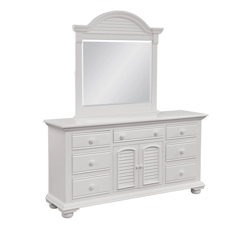 Commode triple à 7 tiroirs blanc antique avec miroir en option – Style côtier, usage familial