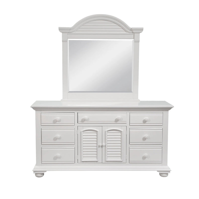 Commode triple à 7 tiroirs blanc antique avec miroir en option – Style côtier, usage familial