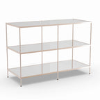 Console de table en métal à 3 niveaux en cuivre avec plateau en verre et étagère miroir – Unité unique