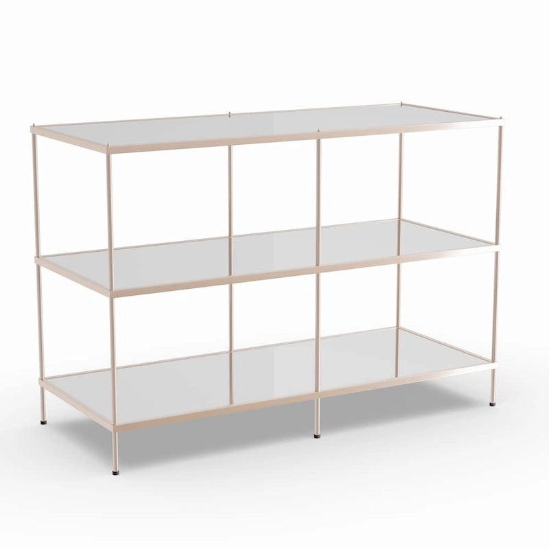 Console de table en métal à 3 niveaux en cuivre avec plateau en verre et étagère miroir – Unité unique