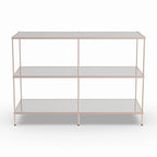 Console de table en métal à 3 niveaux en cuivre avec plateau en verre et étagère miroir – Unité unique
