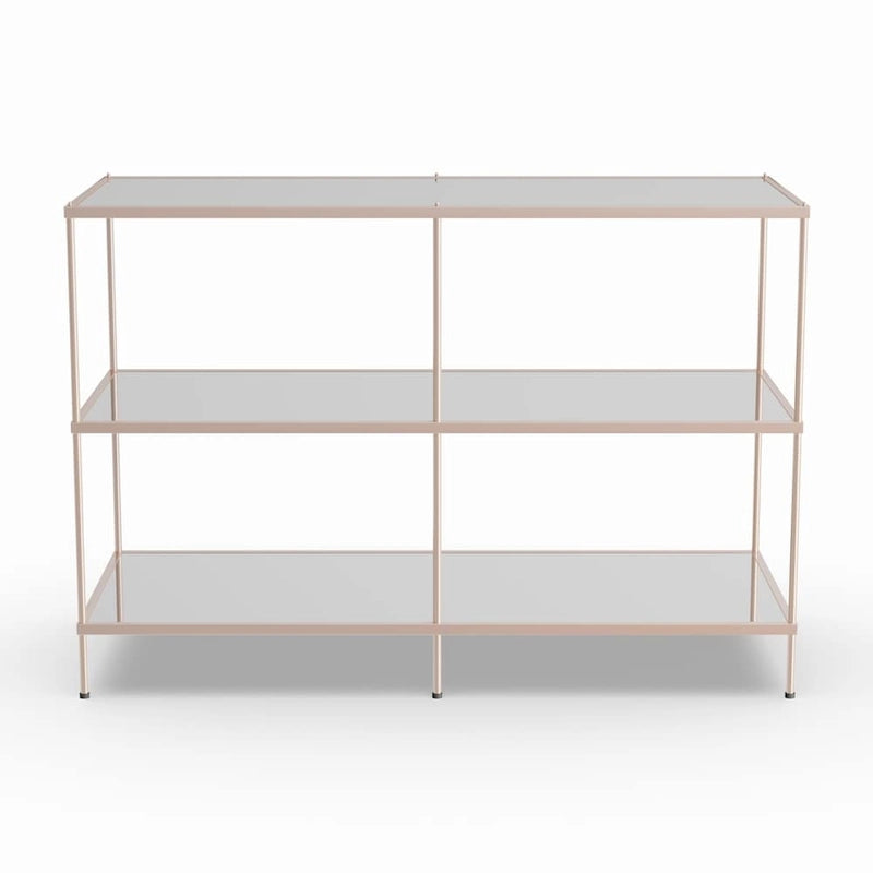 Console de table en métal à 3 niveaux en cuivre avec plateau en verre et étagère miroir – Unité unique