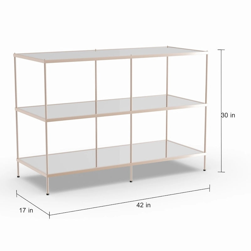 Console de table en métal à 3 niveaux en cuivre avec plateau en verre et étagère miroir – Unité unique