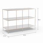 Console de table en métal à 3 niveaux en cuivre avec plateau en verre et étagère miroir – Unité unique