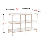Console de table en métal à 3 niveaux en cuivre avec plateau en verre et étagère miroir – Unité unique
