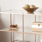 Console de table en métal à 3 niveaux en cuivre avec plateau en verre et étagère miroir – Unité unique