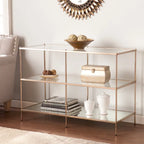 Console de table en métal à 3 niveaux en cuivre avec plateau en verre et étagère miroir – Unité unique