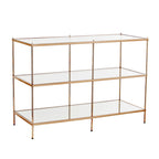 Console de table en métal à 3 niveaux en cuivre avec plateau en verre et étagère miroir – Unité unique