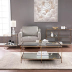 Console de table en métal à 3 niveaux en cuivre avec plateau en verre et étagère miroir – Unité unique