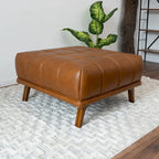 Ottoman en cuir tanné capitonné – Style Mid-Century, pour 1 à 2 personnes