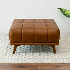 Ottoman en cuir tanné capitonné – Style Mid-Century, pour 1 à 2 personnes