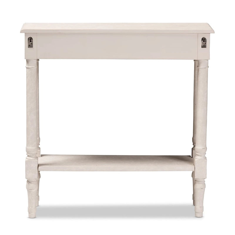 Console de Ferme Blanchie avec 1 Tiroir, Étagère Inférieure et Pieds Tournés – Unité Unique
