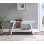 Banc en bois massif blanc avec étagère de rangement – Style fermier, 1 à 2 places