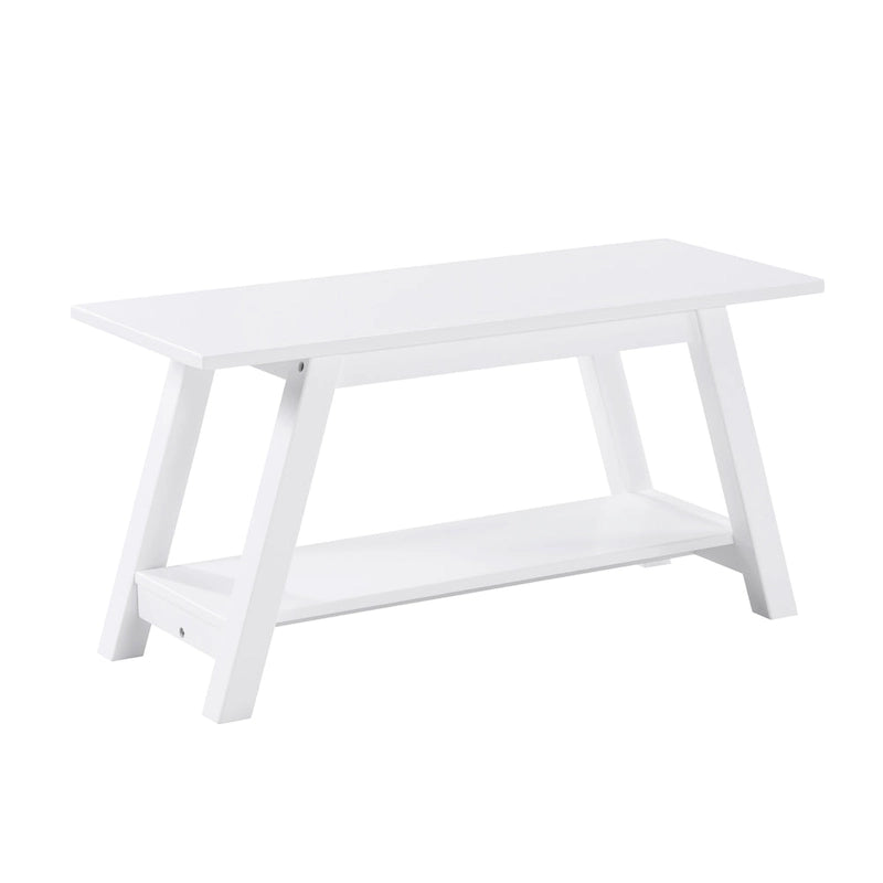 Banc en bois massif blanc avec étagère de rangement – Style fermier, 1 à 2 places