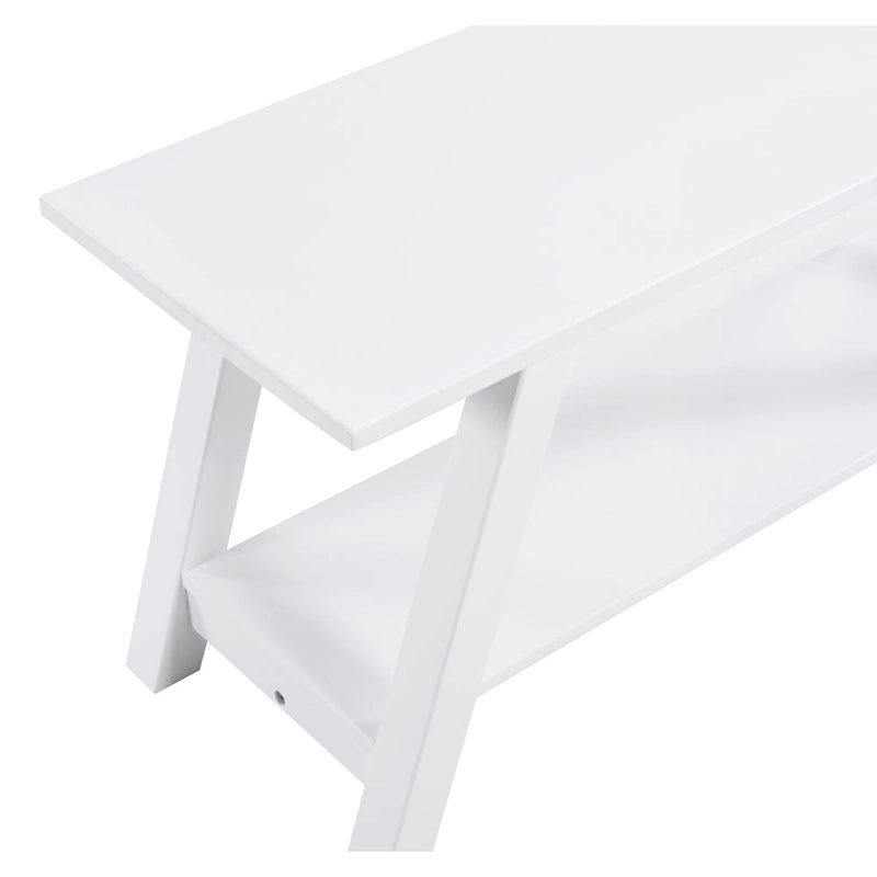 Banc en bois massif blanc avec étagère de rangement – Style fermier, 1 à 2 places