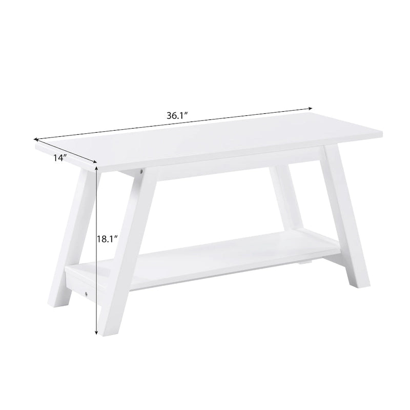 Banc en bois massif blanc avec étagère de rangement – Style fermier, 1 à 2 places