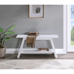Banc en bois massif blanc avec étagère de rangement – Style fermier, 1 à 2 places