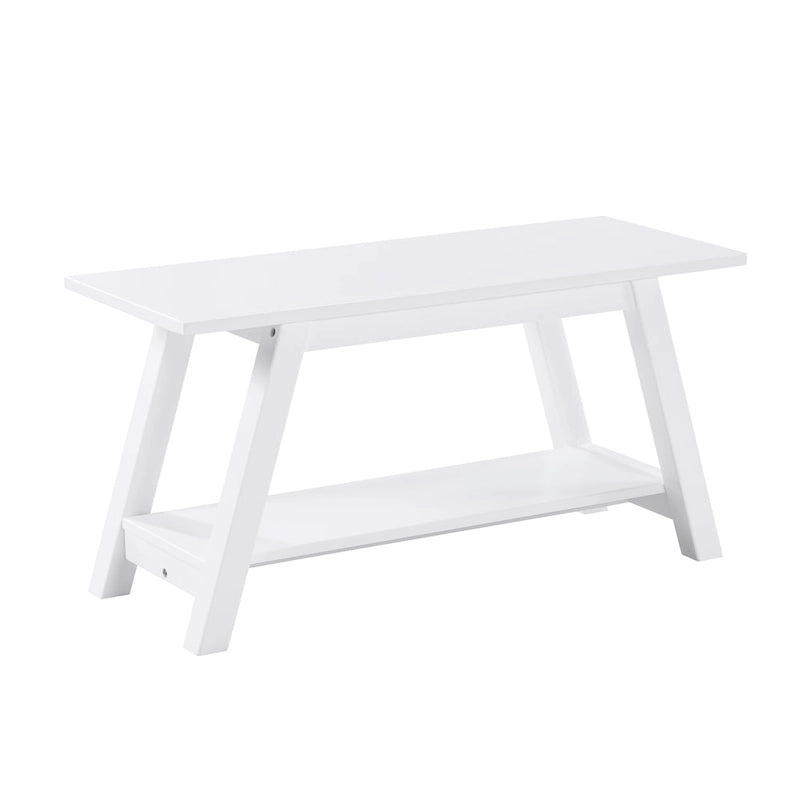 Banc en bois massif blanc avec étagère de rangement – Style fermier, 1 à 2 places