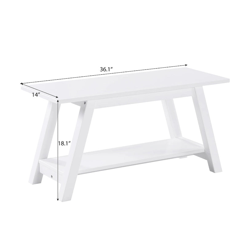 Banc en bois massif blanc avec étagère de rangement – Style fermier, 1 à 2 places