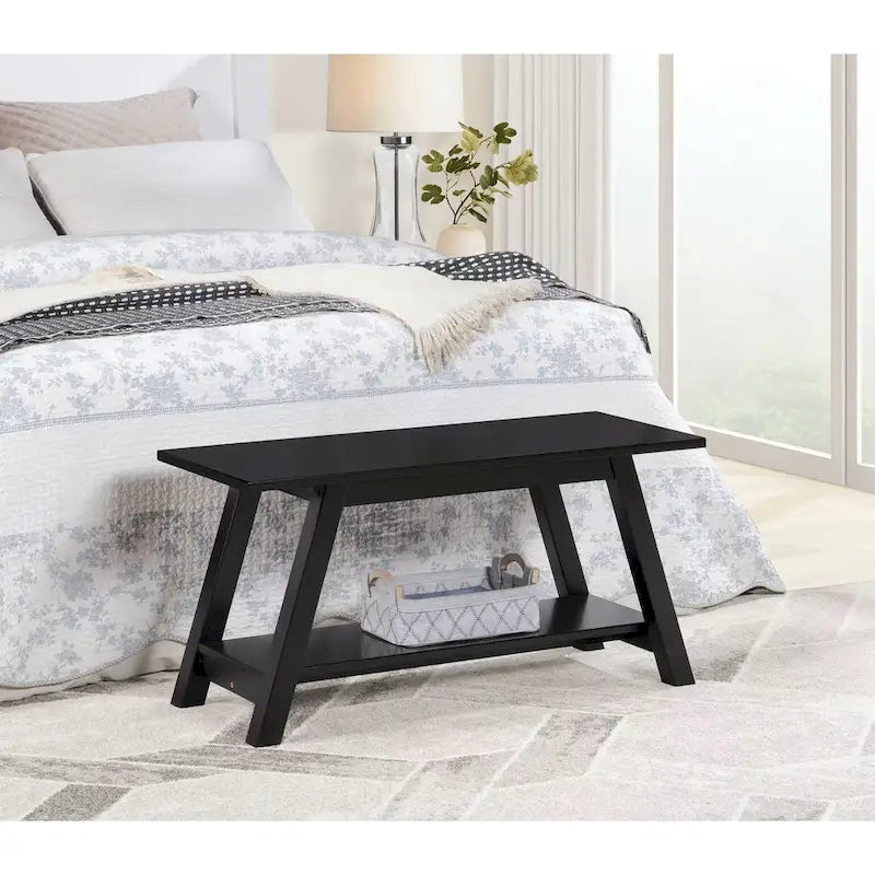 Banc en bois massif blanc avec étagère de rangement – Style fermier, 1 à 2 places