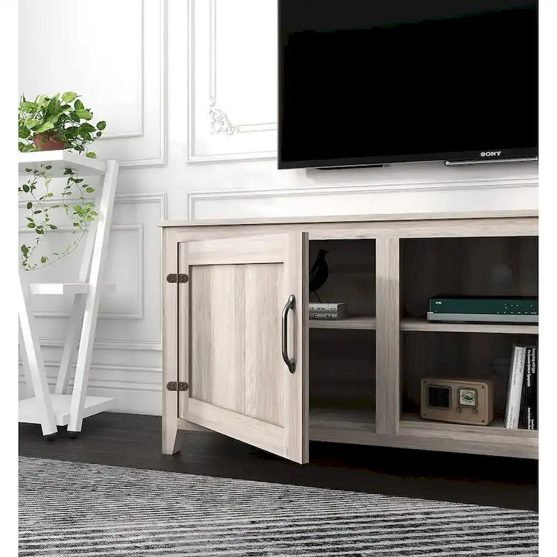 Meuble TV Noyer avec Portes & Étagères Ouvertes – Style Industriel, Utilisation Familiale