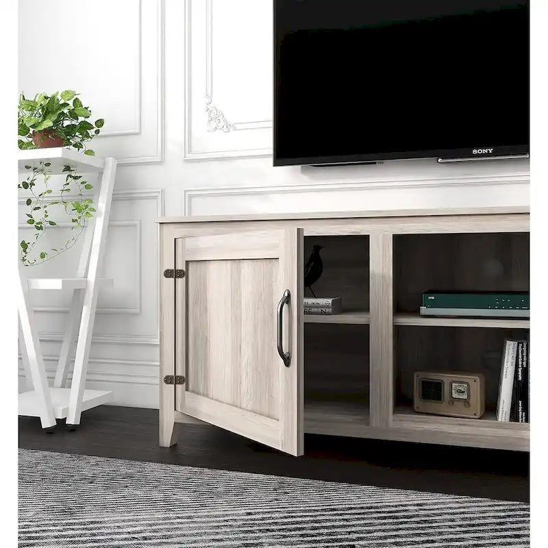 Meuble TV Noyer avec Portes & Étagères Ouvertes – Style Industriel, Utilisation Familiale