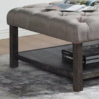 Pouf carré capitonné gris avec étagère ouverte – Style de transition, utilisation 1-2 personnes