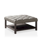 Pouf carré capitonné gris avec étagère ouverte – Style de transition, utilisation 1-2 personnes